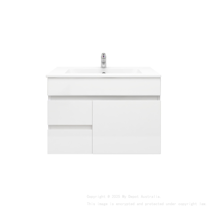 750MM Narrow Gloss White MDF Bathroom Vanity Left Drawers Wall Hung Cabinet Only 