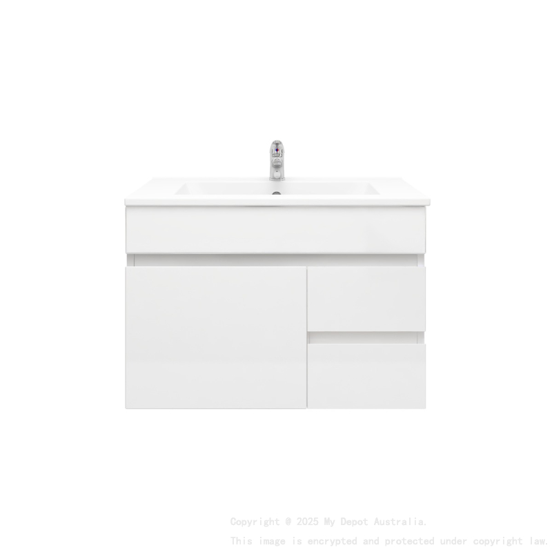 750MM Narrow Gloss White MDF Bathroom Vanity Right Drawers Wall Hung Cabinet Only 