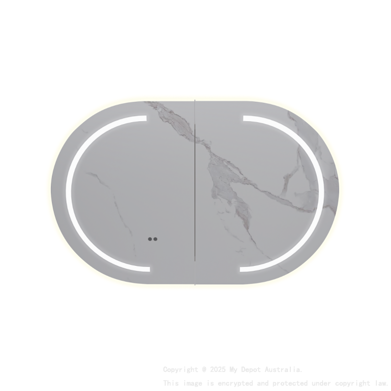 900mm Oval Matte White MDF 2/DR Shaving Cabinet With LED Lighting