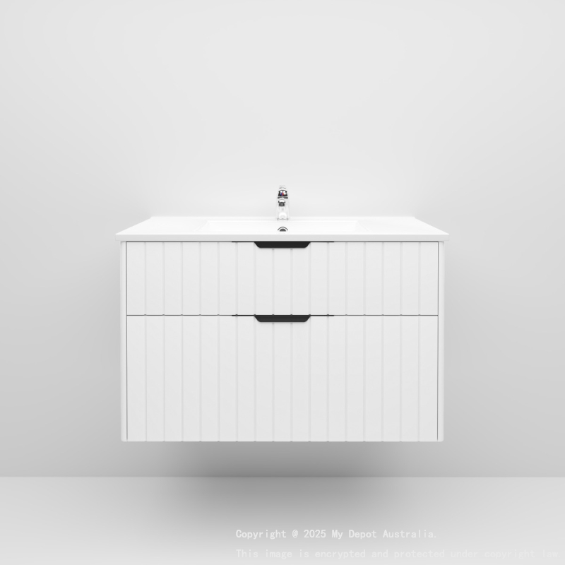 900mm Wall Hung Grooved Bathroom Vanity Matte White Finish 2 PAC Coating MDF Board Cabinet Only 