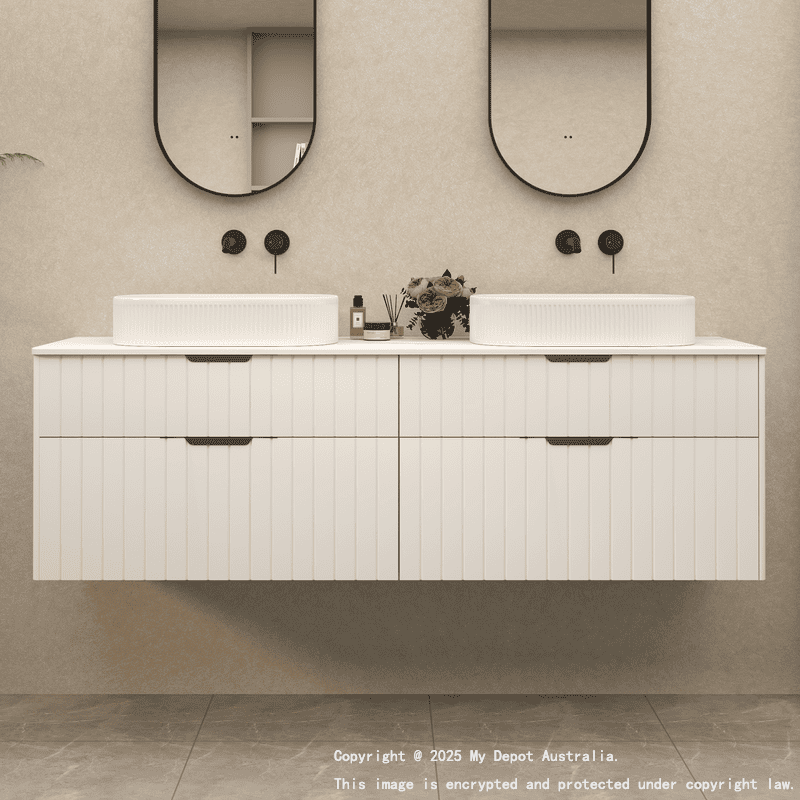 1800mm Wall Hung Grooved Bathroom Vanity Matte White Finish 2 PAC Coating MDF Board Cabinet Only 