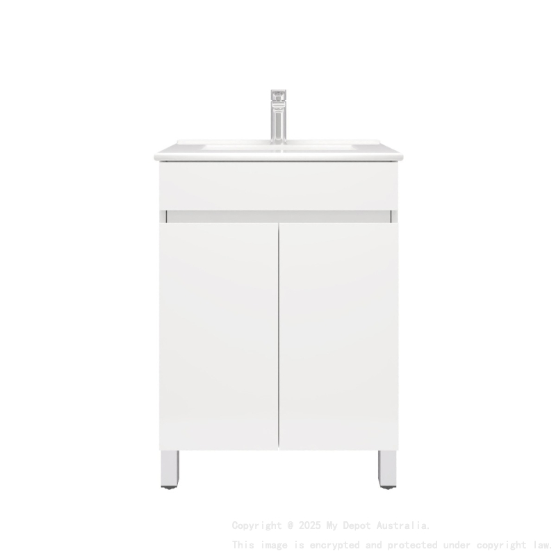 600MM Narrow Gloss White PVC Bathroom Vanity 2 Doors Free standing Cabinet Only 