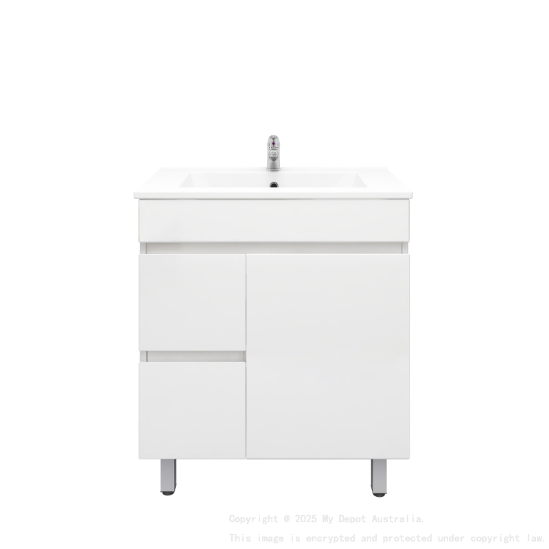 750MM Narrow Gloss White PVC Bathroom Vanity Left Drawers Free standing Cabinet Only 