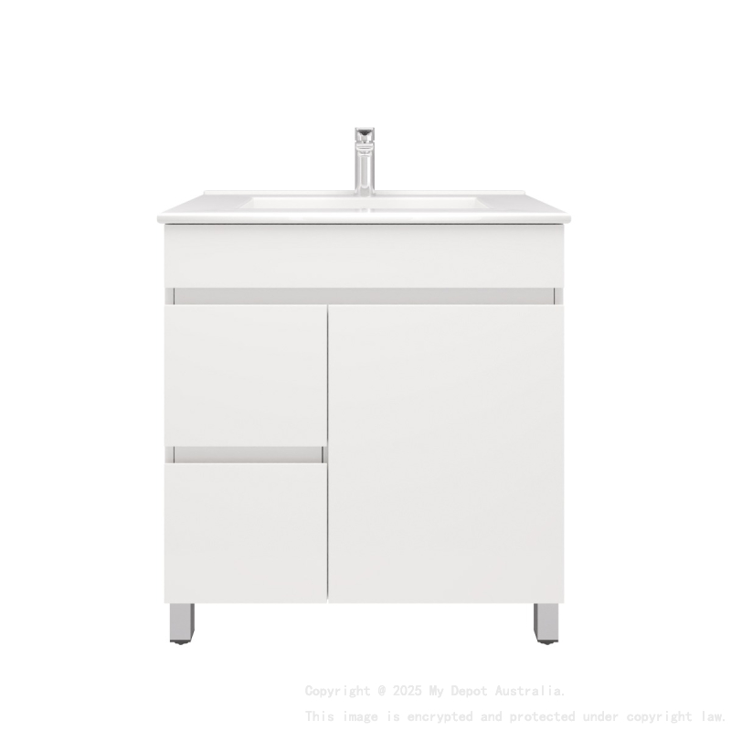 750MM Gloss White PVC Bathroom Vanity Left Drawers Free standing Cabinet Only