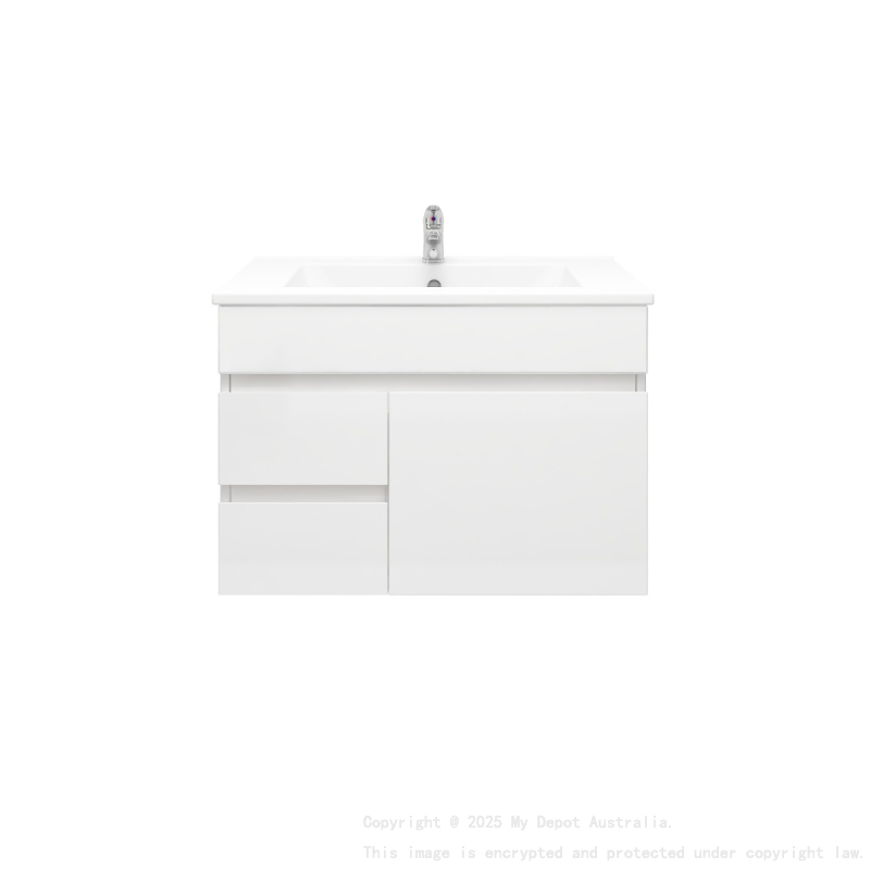 750MM Gloss White PVC Bathroom Vanity Left Drawers Wall Hung Cabinet Only 