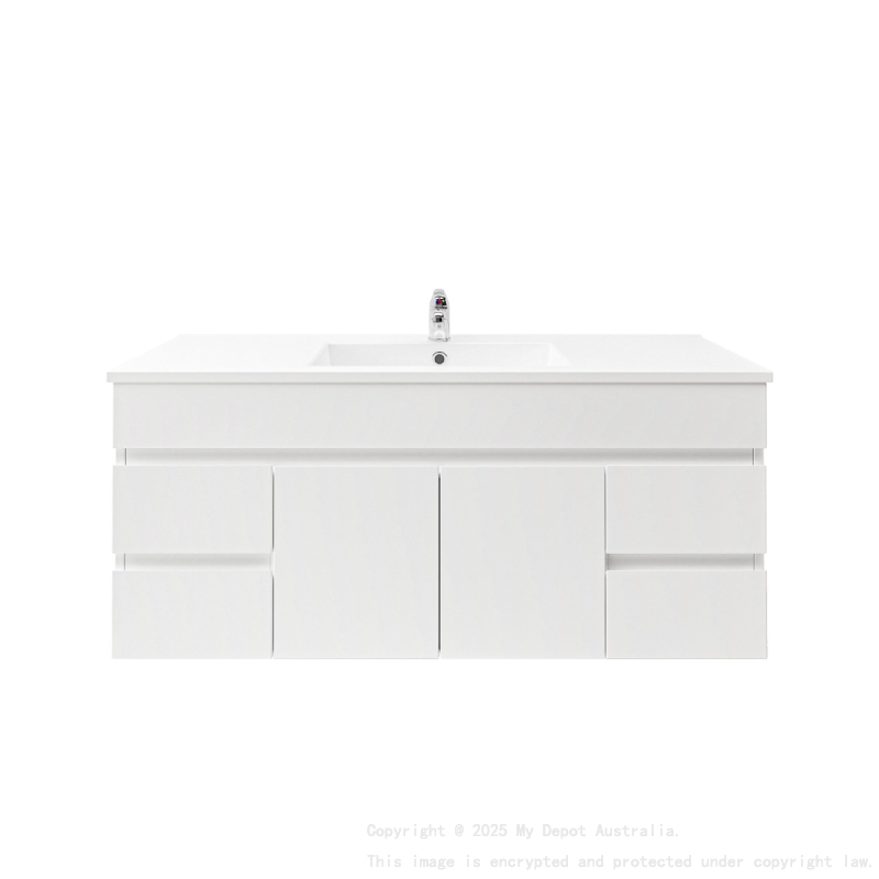 1200MM Gloss White PVC Bathroom Vanity 2 Middle Drawers 4S/DR Wall Hung Cabinet Only