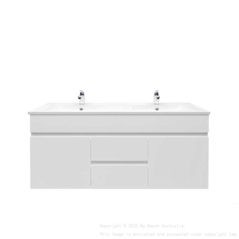 1200MM Gloss White PVC Bathroom Vanity 2 Middle Drawers 2 Side Doors Wall Hung Cabinet Only
