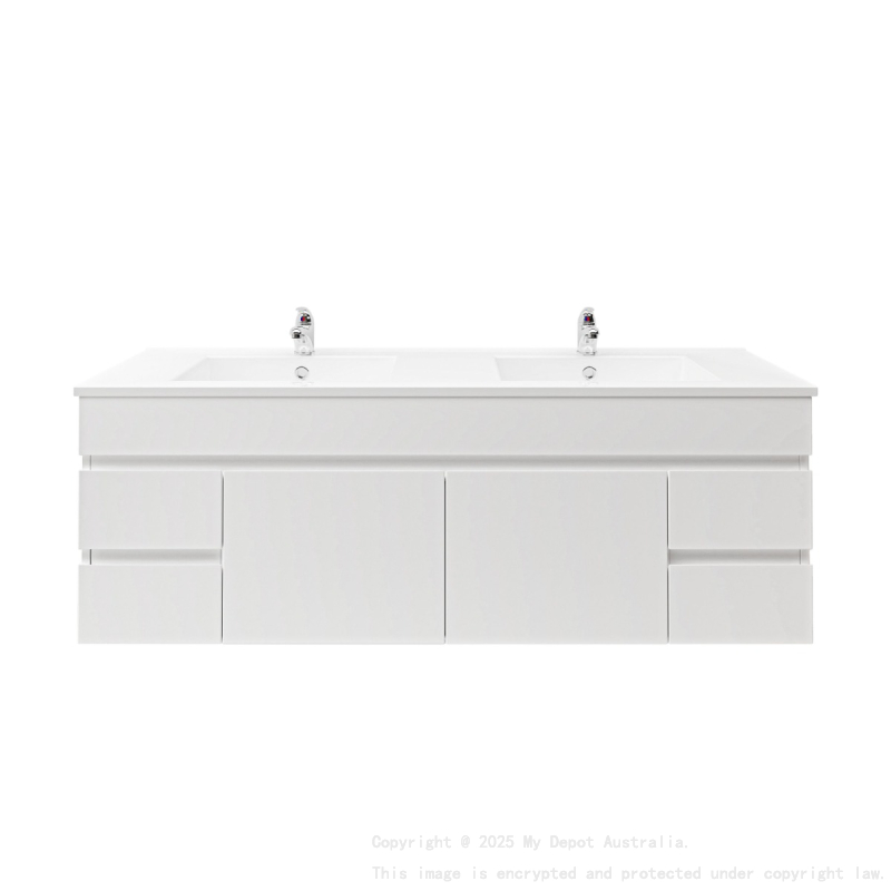 1500MM Gloss White PVC Bathroom Vanity 4 Side Drawers 2 Middle Doors Wall Hung Cabinet Only