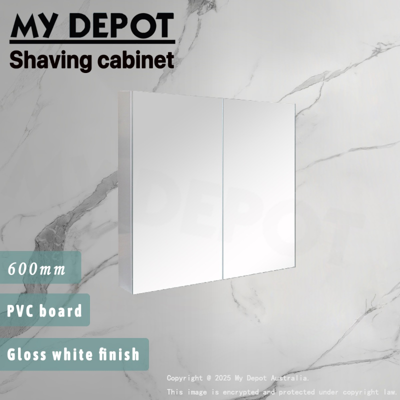 600MM Pencil Edge Gloss White 2 Doors PVC Shaving Cabinet