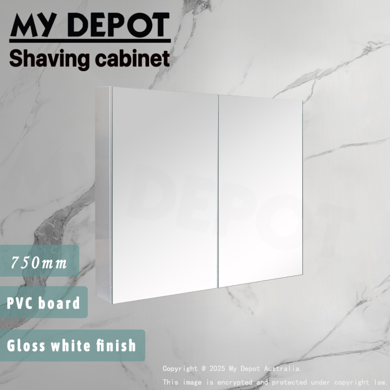 750MM Pencil Edge Gloss White 2 Doors PVC Shaving Cabinet