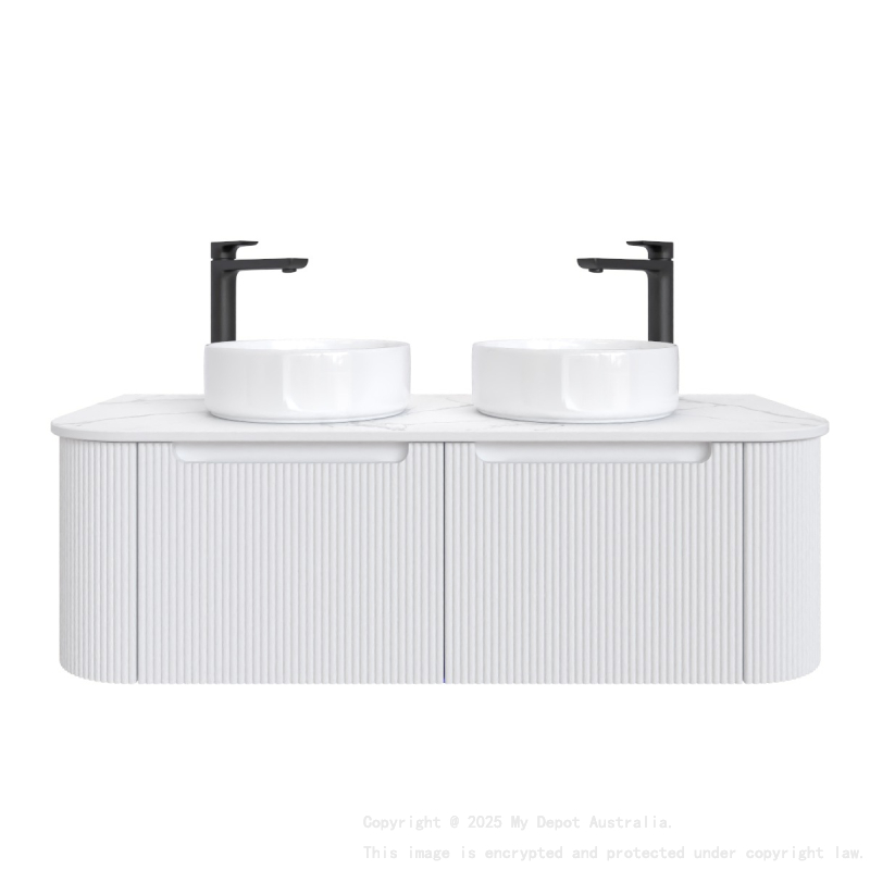 1200mm Matte White 2PAC PVC 2/DW Curved Ribbed Design Wall Hung Cabinet Only