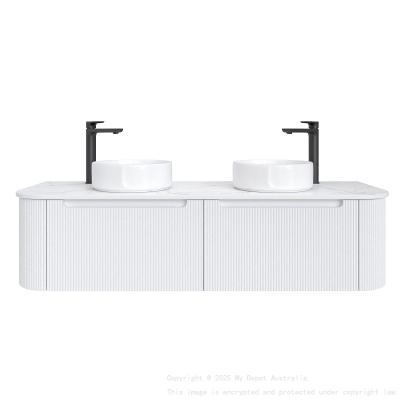 1500mm Matte White 2PAC PVC 2/DW Curved Ribbed Design Wall Hung Cabinet Only