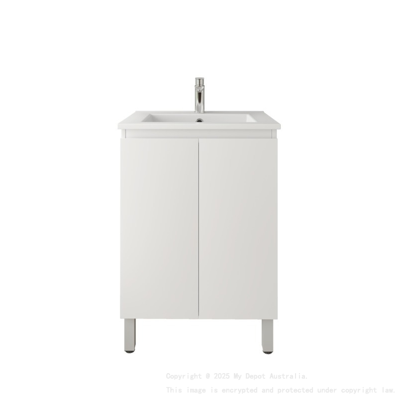 600Lx830Hx450Dmm Gloss White 2PAC PVC Two Doors Freestanding Vanity Cabinet Only