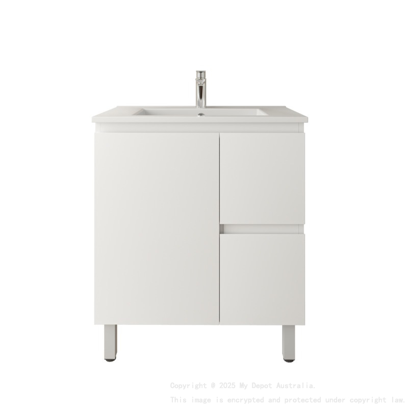 750Lx830Hx450Dmm Gloss White 2PAC PVC Two Right Drawers One Left Door Freestanding Vanity Cabinet Only