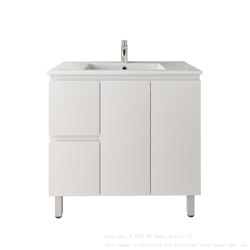 900Lx830Hx450Dmm Gloss White 2PAC PVC Two Left Drawers Two Right Door Freestanding Vanity Cabinet Only