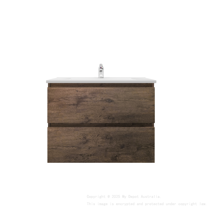 750mm Dark Oak MDF Bathroom Vanity 2 Drawers Wall Hung Cabinet Only 