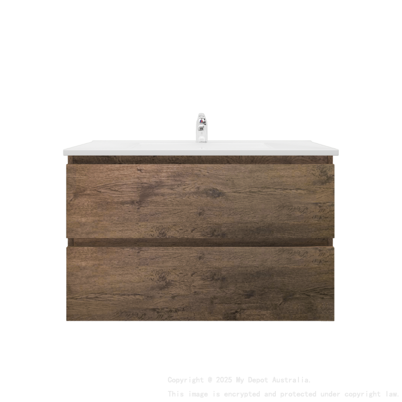 900mm Dark Oak MDF Bathroom Vanity 2 Drawers Wall Hung Cabinet Only 