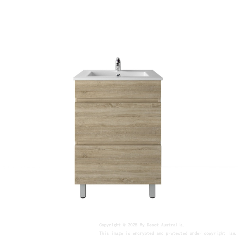 600mm White Oak MDF Bathroom Vanity 2 Drawers Free Standing Cabinet Only