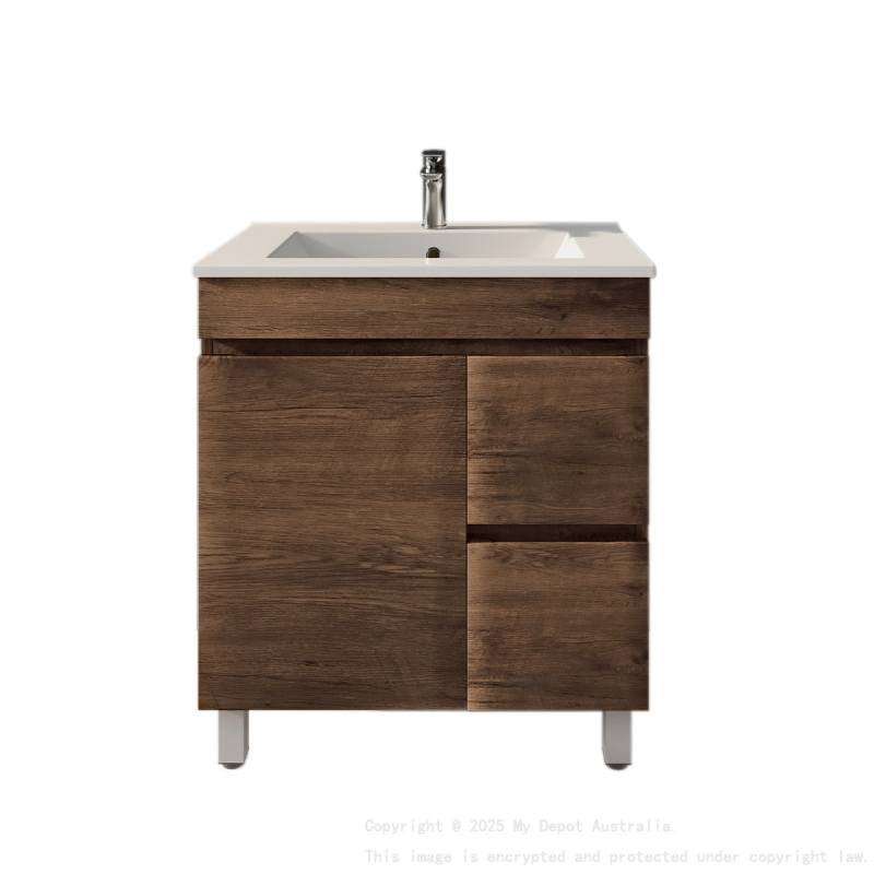 750mm Dark Oak MDF Bathroom Vanity Right Drawers Free Standing Cabinet Only