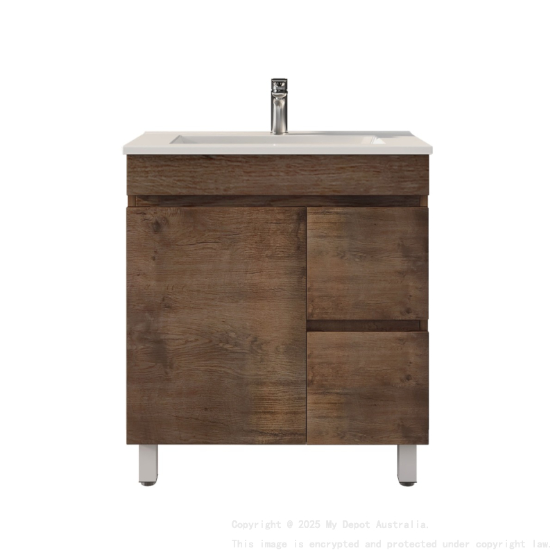 750mm Narrow Dark Oak MDF Bathroom Vanity Right Drawers Free Standing Cabinet Only