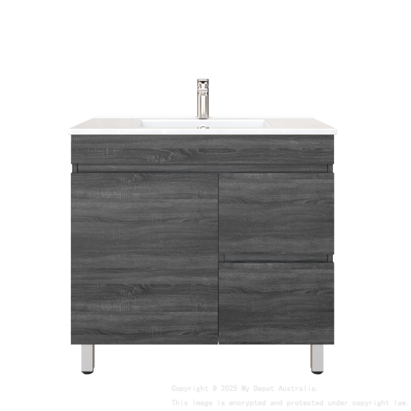 900mm Dark Grey MDF Bathroom Vanity Right Drawers Free Standing Cabinet Only
