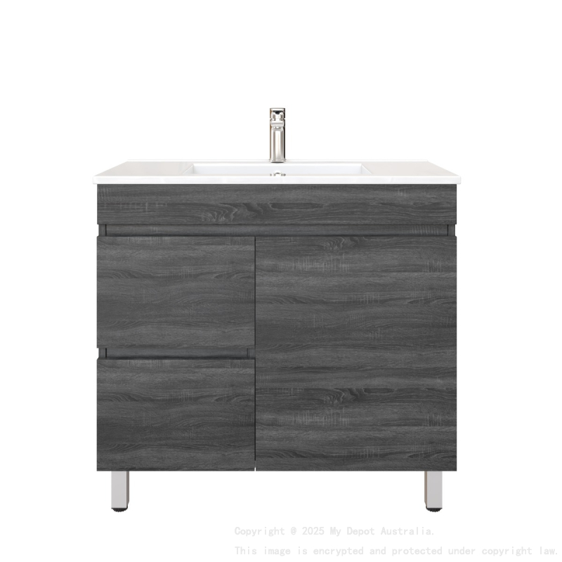 900mm Dark Grey MDF Bathroom Vanity Left Drawers Free Standing Cabinet Only