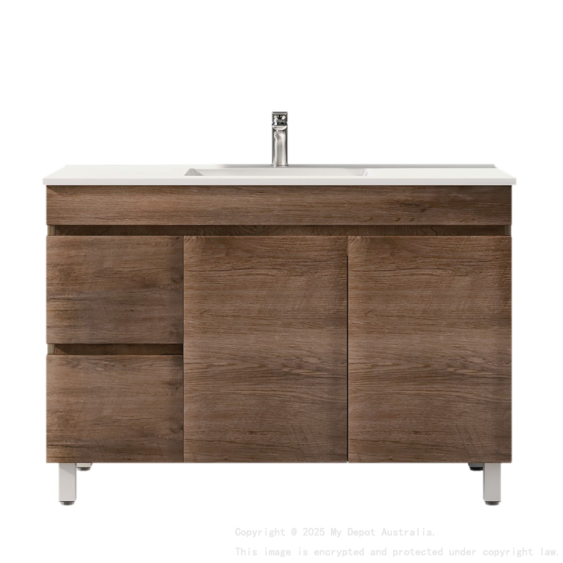 1200mm Dark Oak MDF Bathroom Vanity Left Drawers Free Standing Cabinet Only