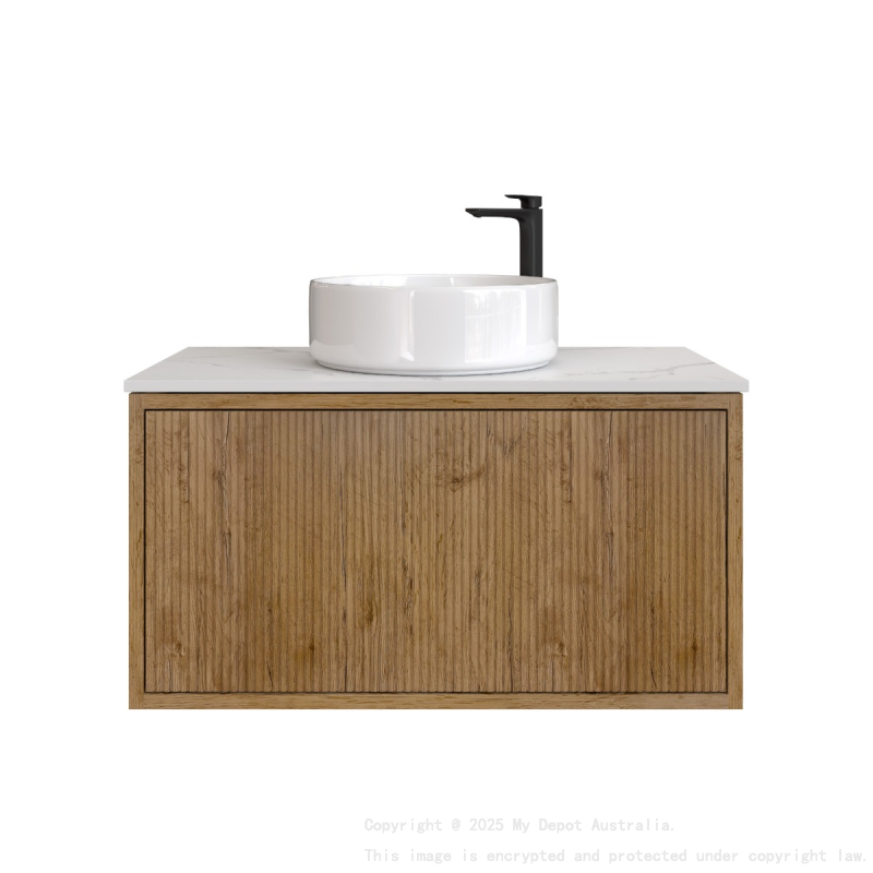 750mm Kiama Prime Oak 1 Drawer Narrow Fluted Wall Hung Vanity Cabinet Only