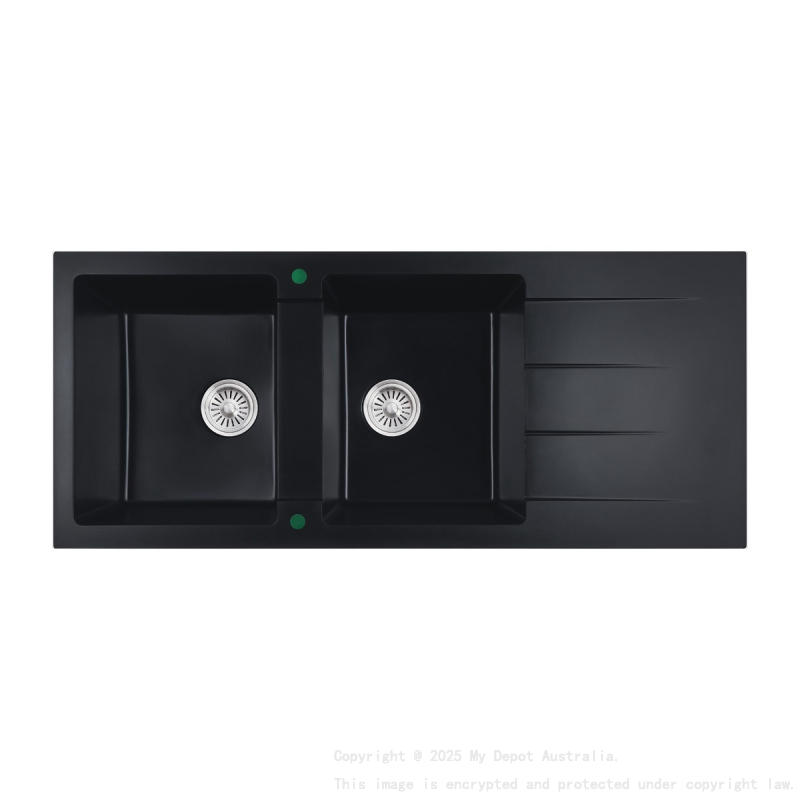 1160*500*210mm Cora Black Granite Sink Double Bowl With Drainer Left Hand Bowl 