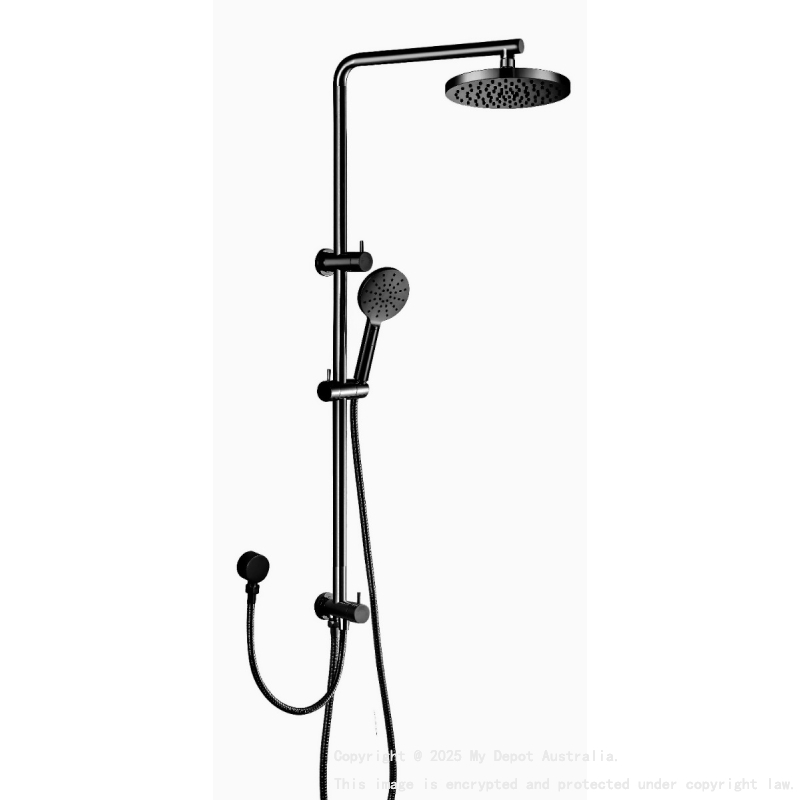 Cora Round Multi-function Shower Set Two Hoses Matte Black,200mm Plastic Shower Head