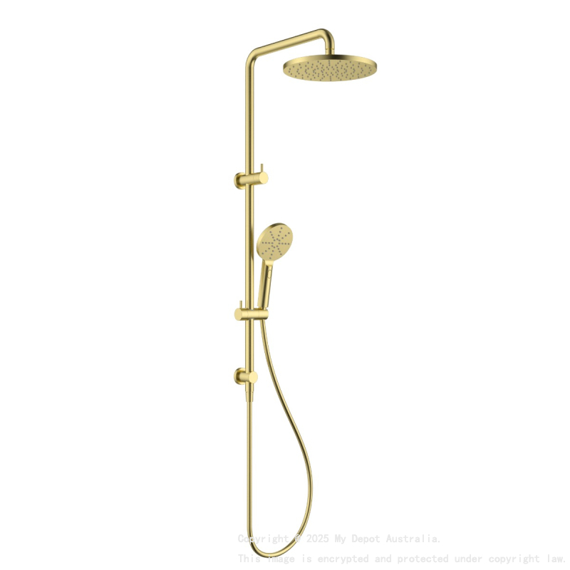 Otus Round Multi-Function Shower Set Brushed Gold,304SS Stainless Steel Rail, 250mm ABS Shower Head,1.5m PVC Hose