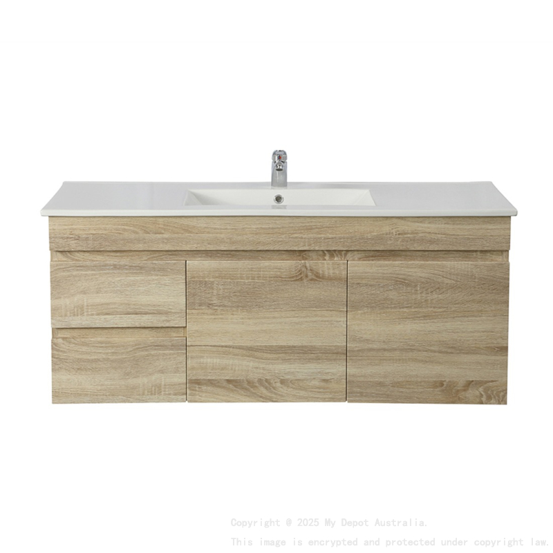 1200mm White Oak MDF Bathroom Vanity Left Drawers Wall Hung Cabinet Only