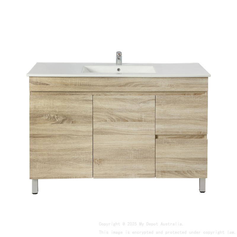 1200mm White Oak MDF Bathroom Vanity Right Drawers Free Standing Cabinet Only