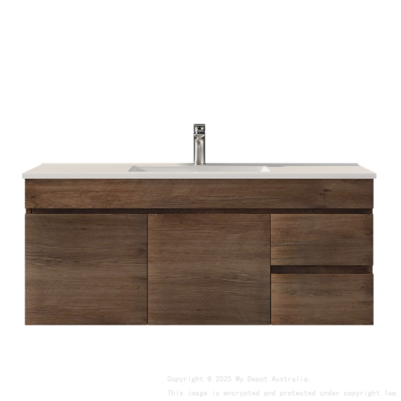 1200mm Dark Oak MDF Bathroom Vanity Right Drawers Wall Hung Cabinet Only