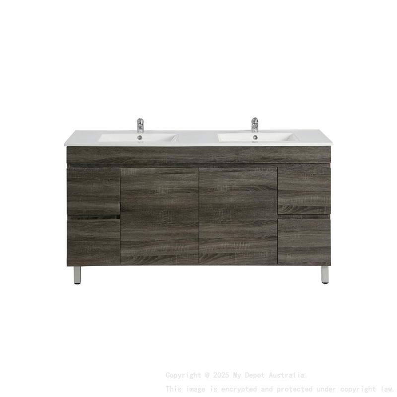 1500mm Dark Grey MDF Bathroom Vanity 4 Side Drawers 2 Middle Doors Free Standing Cabinet Only