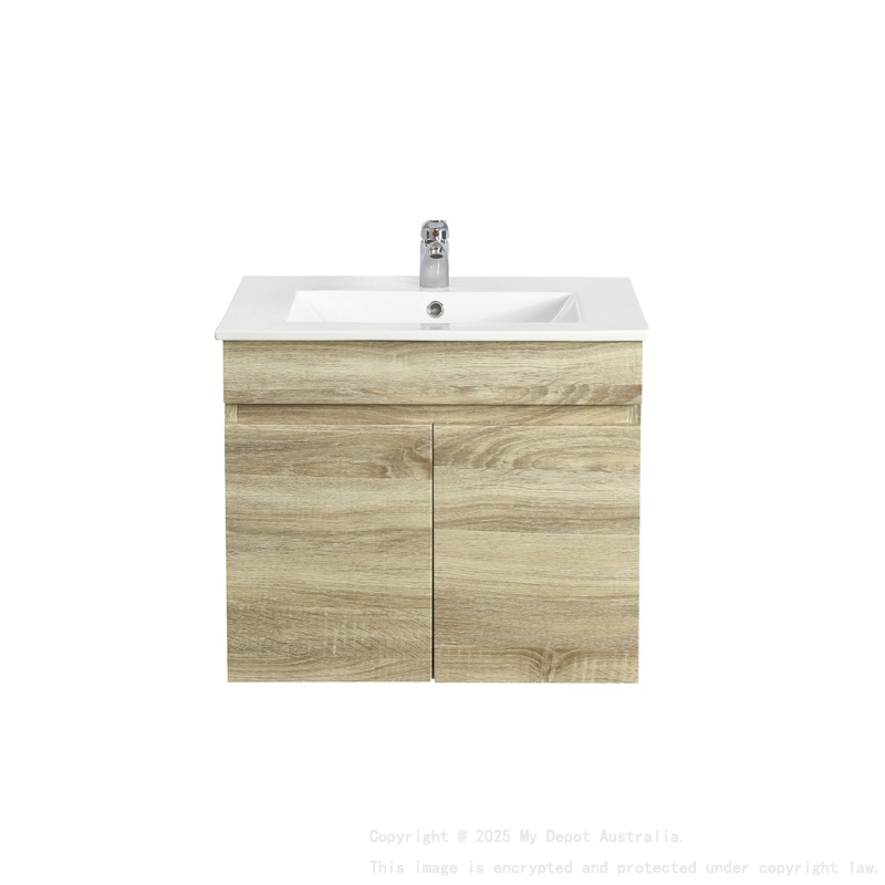 600mm White Oak MDF Bathroom Vanity 2 Doors Wall Hung Cabinet Only