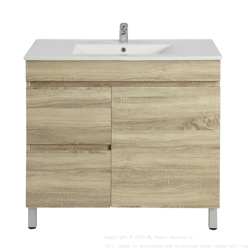 750mm White Oak MDF Bathroom Vanity Left Drawers 1-Door Free Standing for Bathroom Cabinet Only