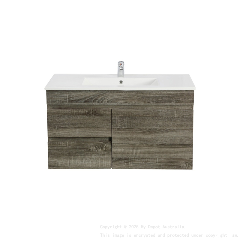900mm Dark Grey MDF Bathroom Vanity Left Drawers Wall Hung Cabinet Only