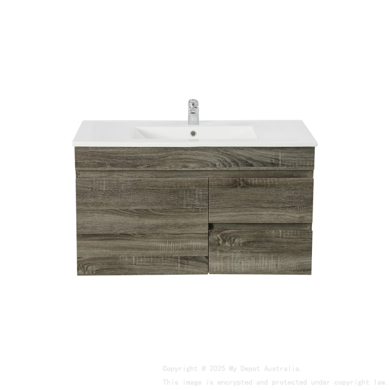 900mm Dark Grey MDF Bathroom Vanity Right Drawers Wall Hung Cabinet Only