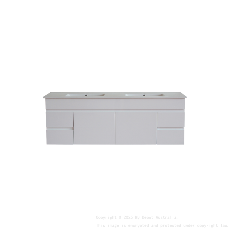 1500*450*560mm Wall Hung Gloss White PVC Vanity With Double Ceramic Top Cabinet Only
