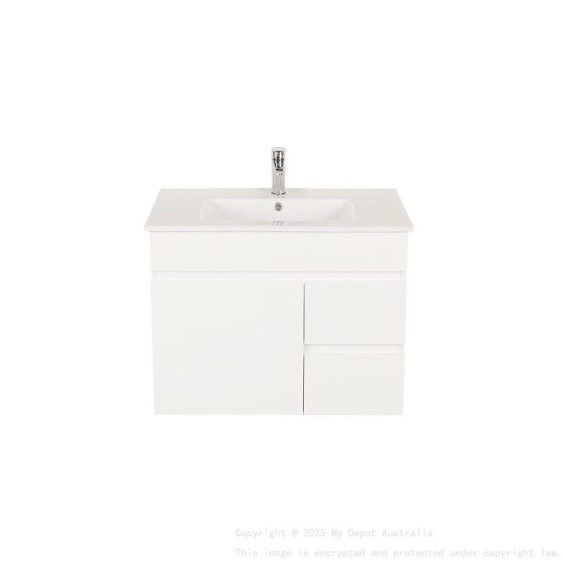 750*450*560mm Wall Hung Gloss White PVC Vanity Right Drawer With Ceramic Top Cabinet Only