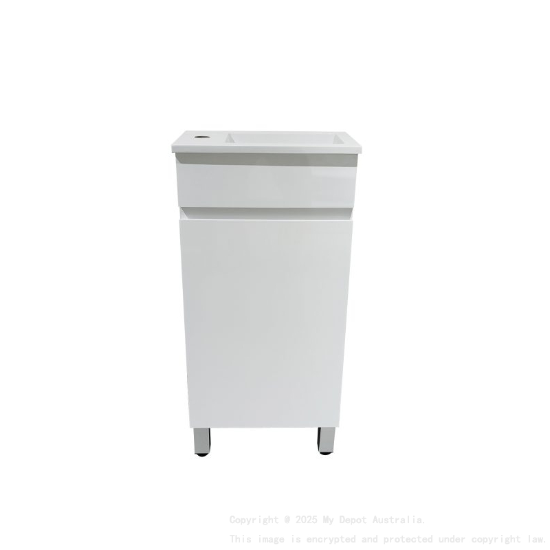 400*210*835mm Freestanding Gloss White Slim PVC Vanity With Ceramic Top Cabinet Only