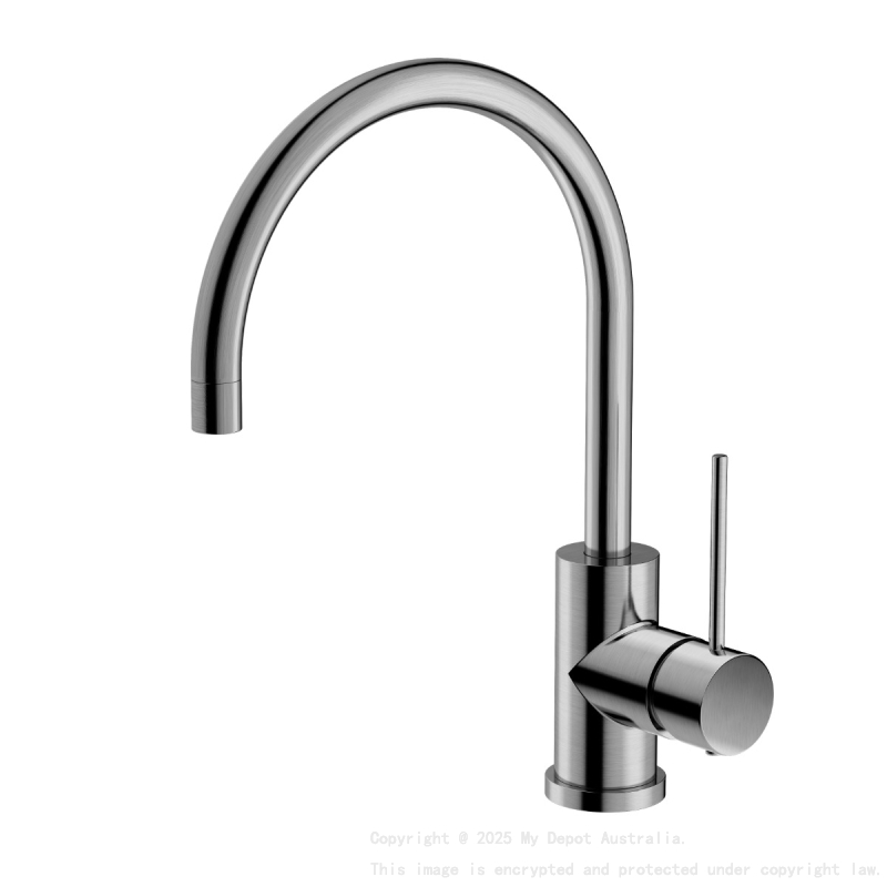Round Brushed Nickel Gooseneck Sink Mixer