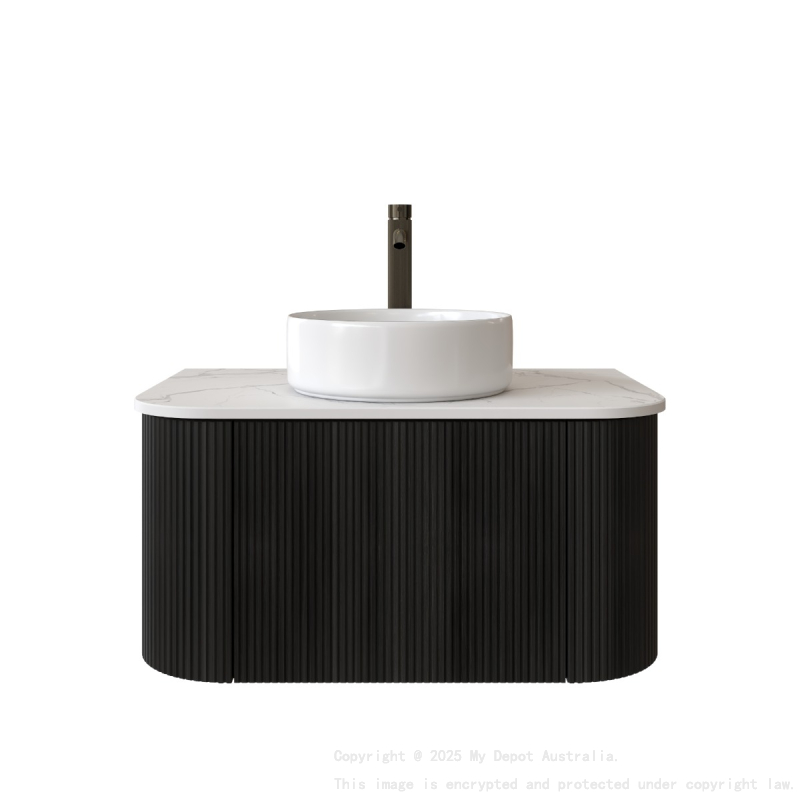 750mm Kiama Bottega Oak 1 Drawer Curved Fluted Wall Hung Vanity Cabinet Only