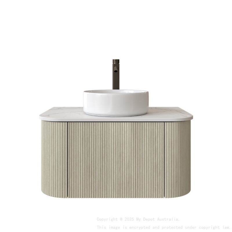 750mm Kiama Coastal Oak 1 Drawer Curved Fluted Wall Hung Vanity Cabinet Only