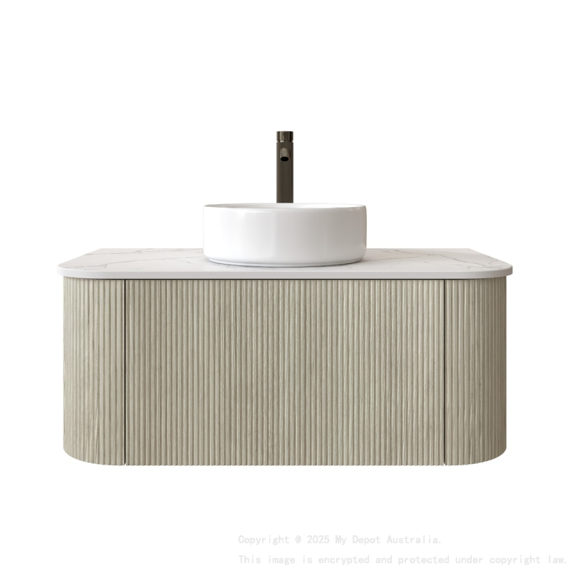 900mm Kiama Coastal Oak 1 Drawer Curved Fluted Wall Hung Vanity Cabinet Only