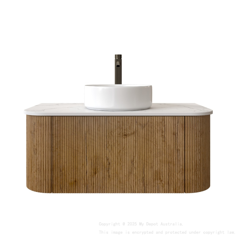 900mm Kiama Prime Oak 1 Drawer Curved Fluted Wall Hung Vanity Cabinet Only