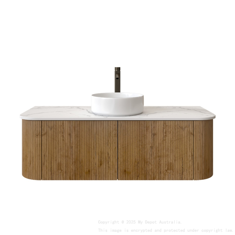 1200mm Kiama Prime Oak 2 Drawers Curved Fluted Wall Hung Vanity Cabinet Only