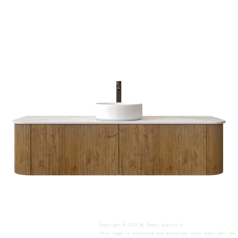 1500mm Kiama Prime Oak 2 Drawers Curved Fluted Wall Hung Vanity Cabinet Only