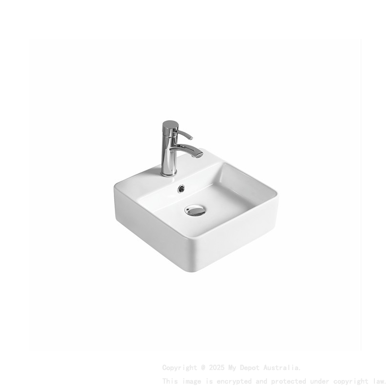385*385*125mm Gloss White Crete Fine Ceramic Wall Hung /Above Basin Tap Hole With Overflow 32mm Waste